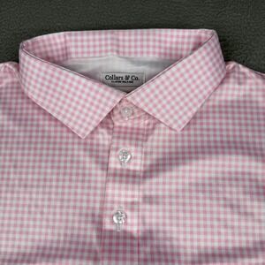 Collars & Co. Dress Collar Polo Shirt Mens XL Pink Gingham Relaxed Stretch
